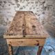 Vintage French pine work table, 1930s industrial kitchen island with drawer and casters