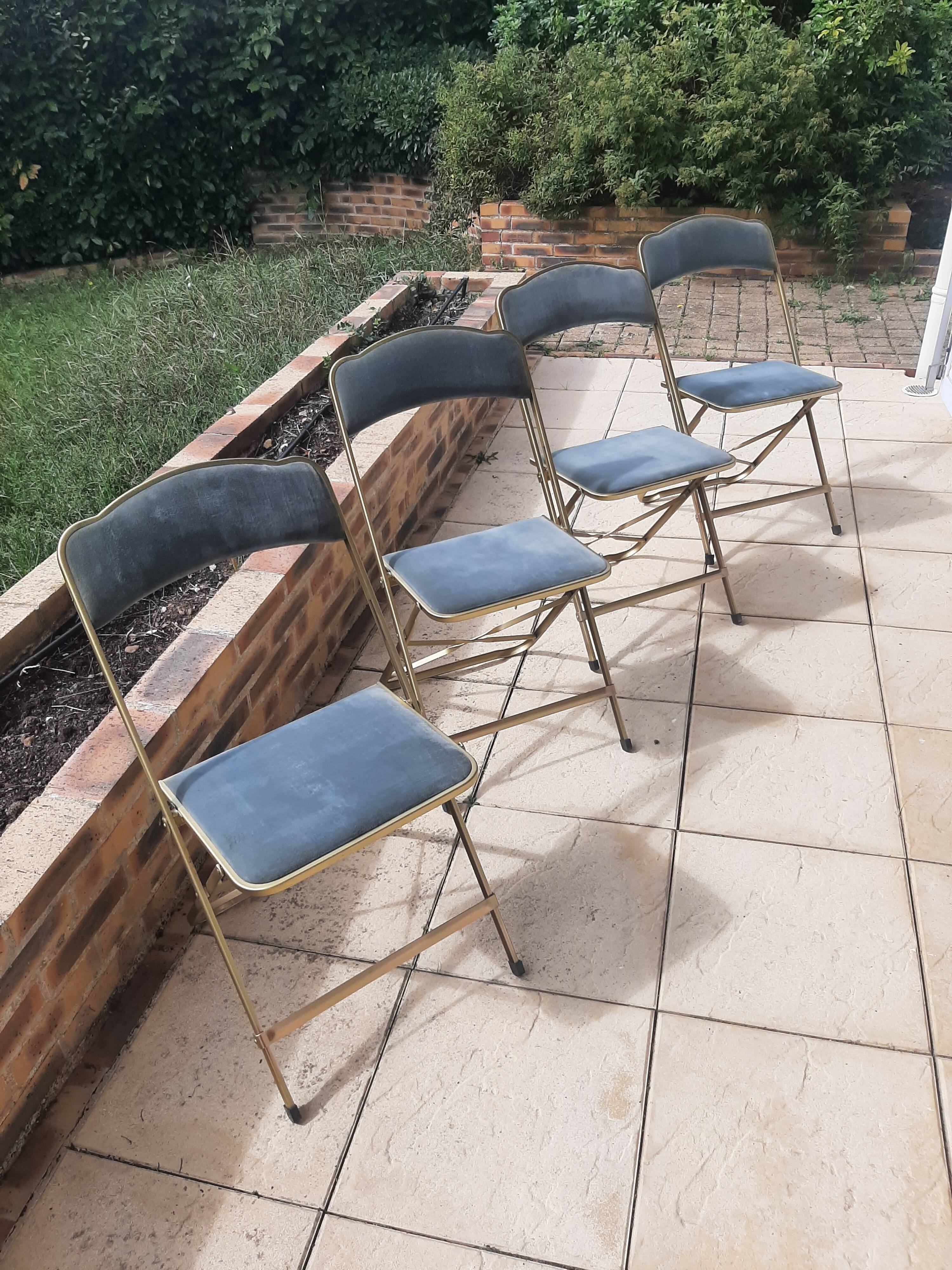 Lot de 4 chaises  pliantes - dossier et assise vert d'eau - structure métal doré -Chaisor