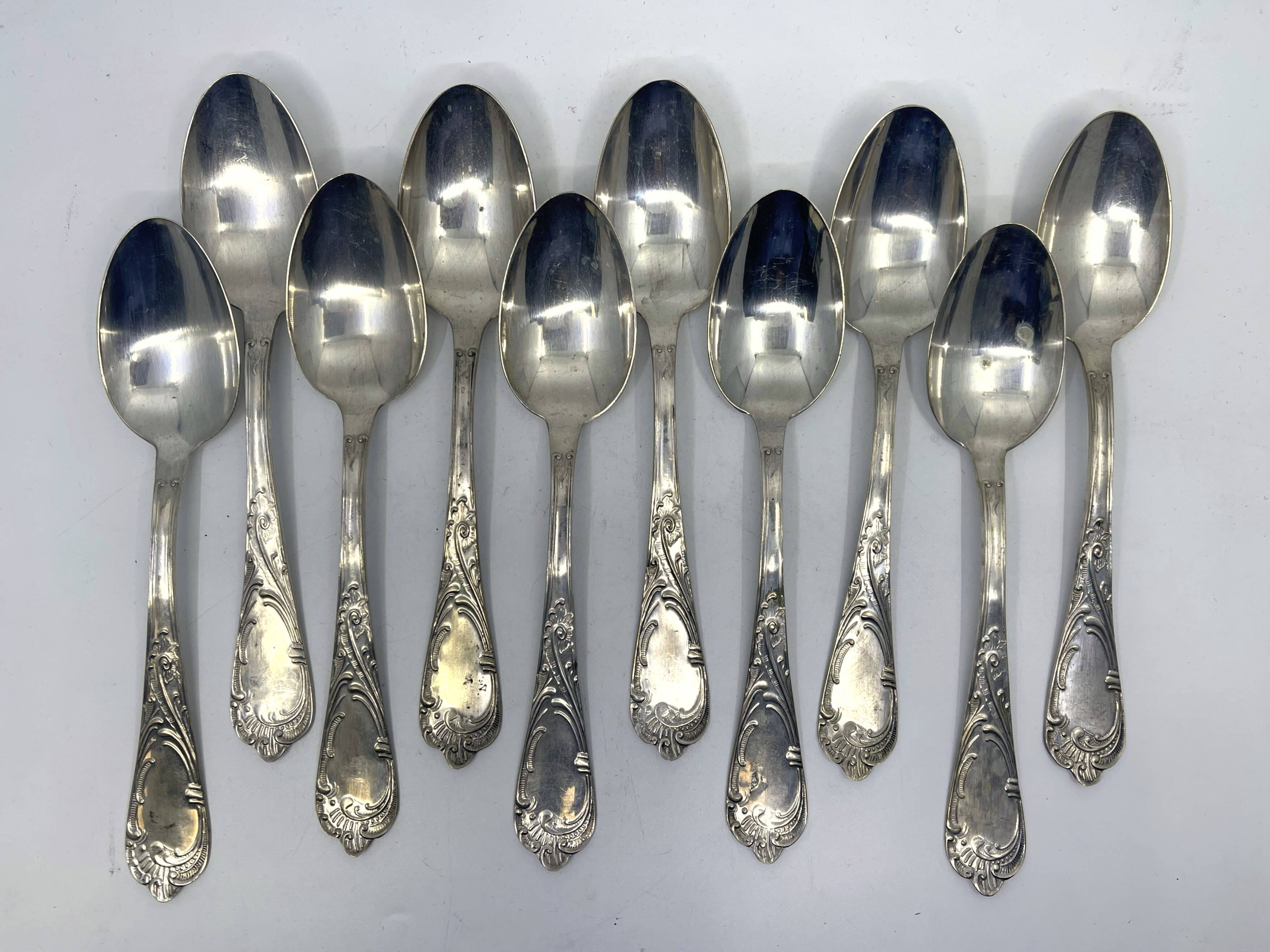 Lot of 10 soup spoons and 10 lunch forks, 800 silver.
