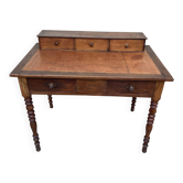 Antique desk with leather top and turned legs, 98 x 60.