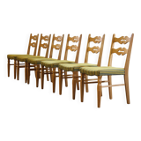 Vintage 1960s brutalist Danish modern oak dining chairs in the style of Henning Kjærnulf