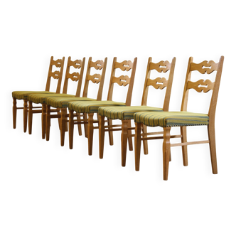 Vintage 1960s brutalist Danish modern oak dining chairs in the style of Henning Kjærnulf