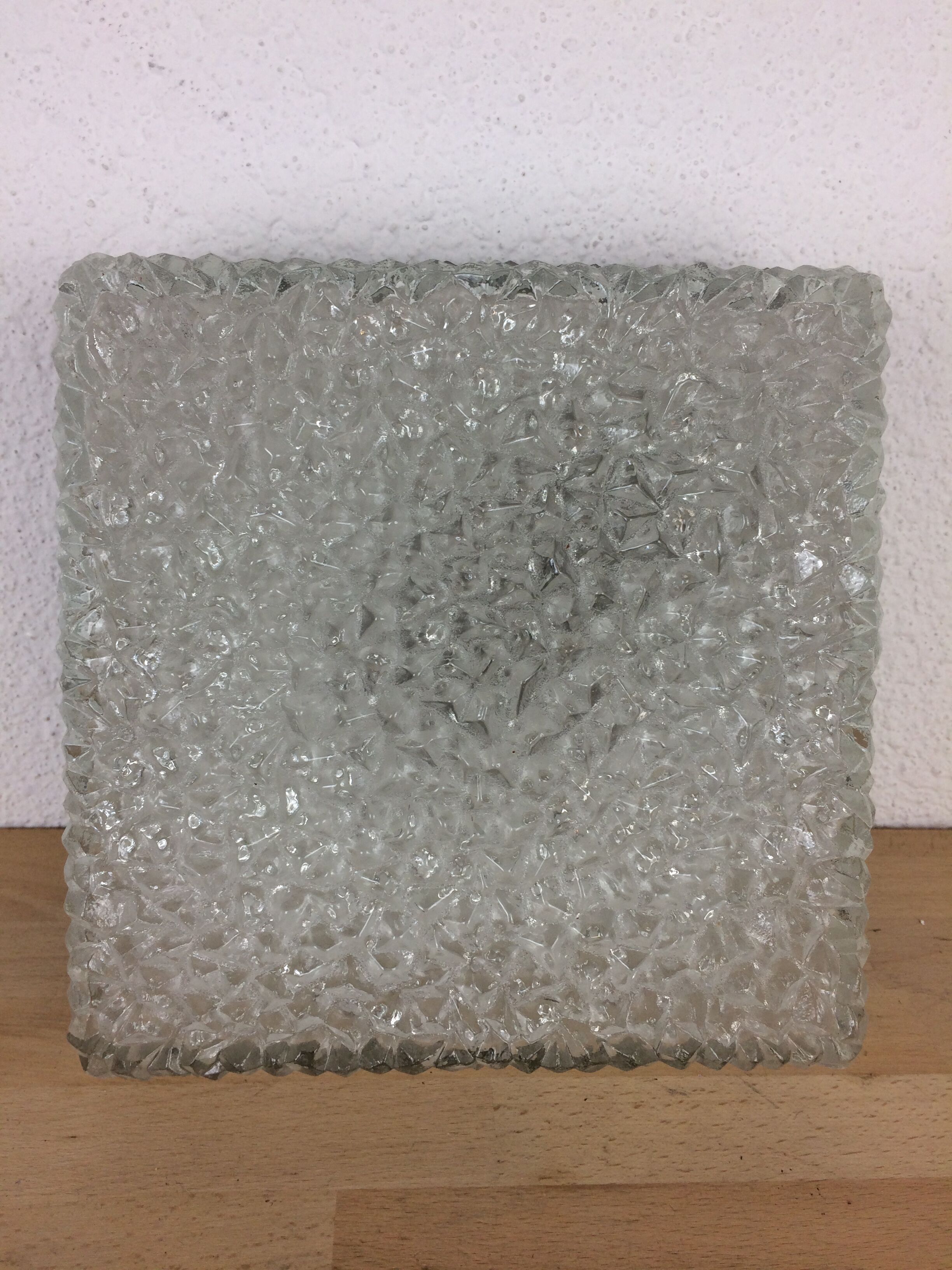 Holophane square wall lamp in chiseled glass, 60s