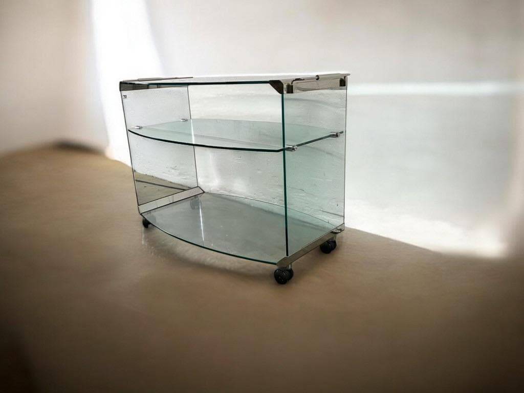 Bar cart/vintage cart in curved glass by Gallotti & Radice