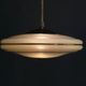 Beige Art Deco Pendant Light with Golden Radial Stripes and Brass Profile, 1930-1940