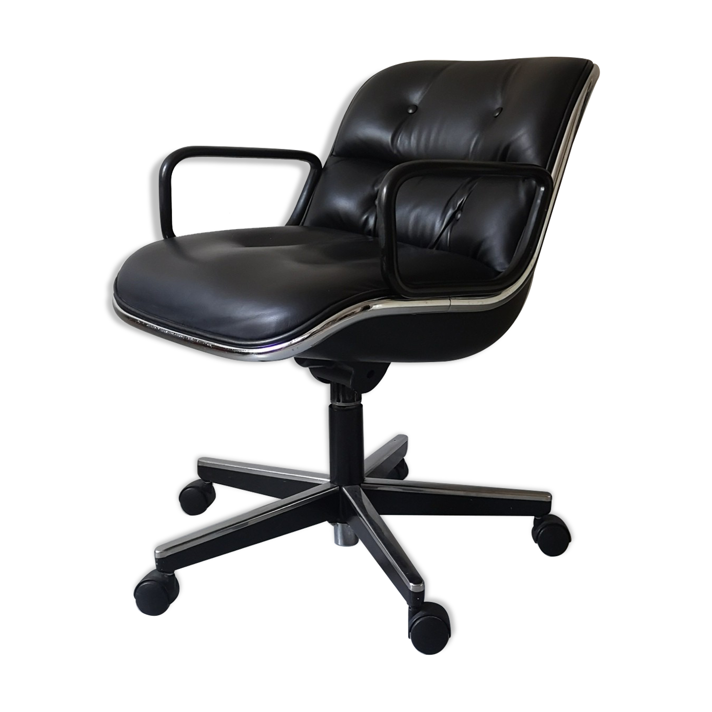 Fauteuil de bureau en cuir noir by Charles pollock pour Knoll,1970