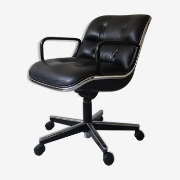 Black leather office chair by Charles pollock for Knoll,1970