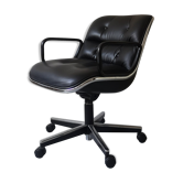 Black leather office chair by Charles pollock for Knoll,1970