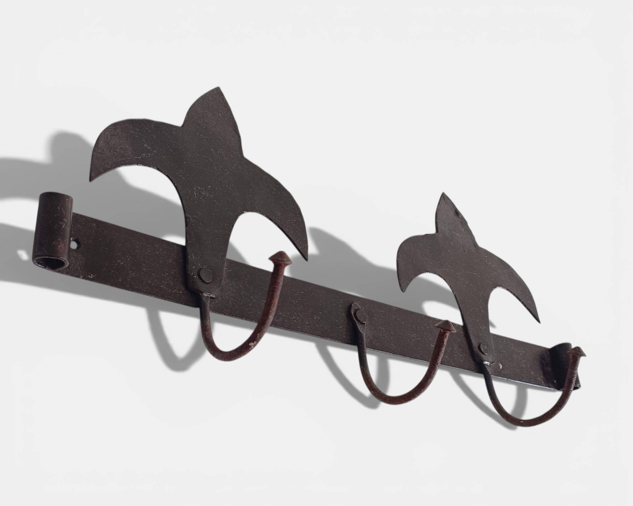 Antique French Provincial Wrought Iron Coat or Hat Rack with Fleur-de-Lis