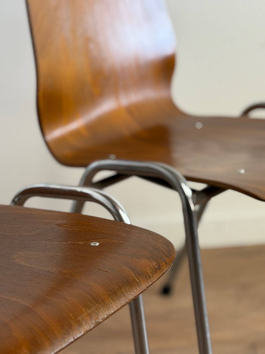 Vintage Pagholz stacking chairs in wood and metal