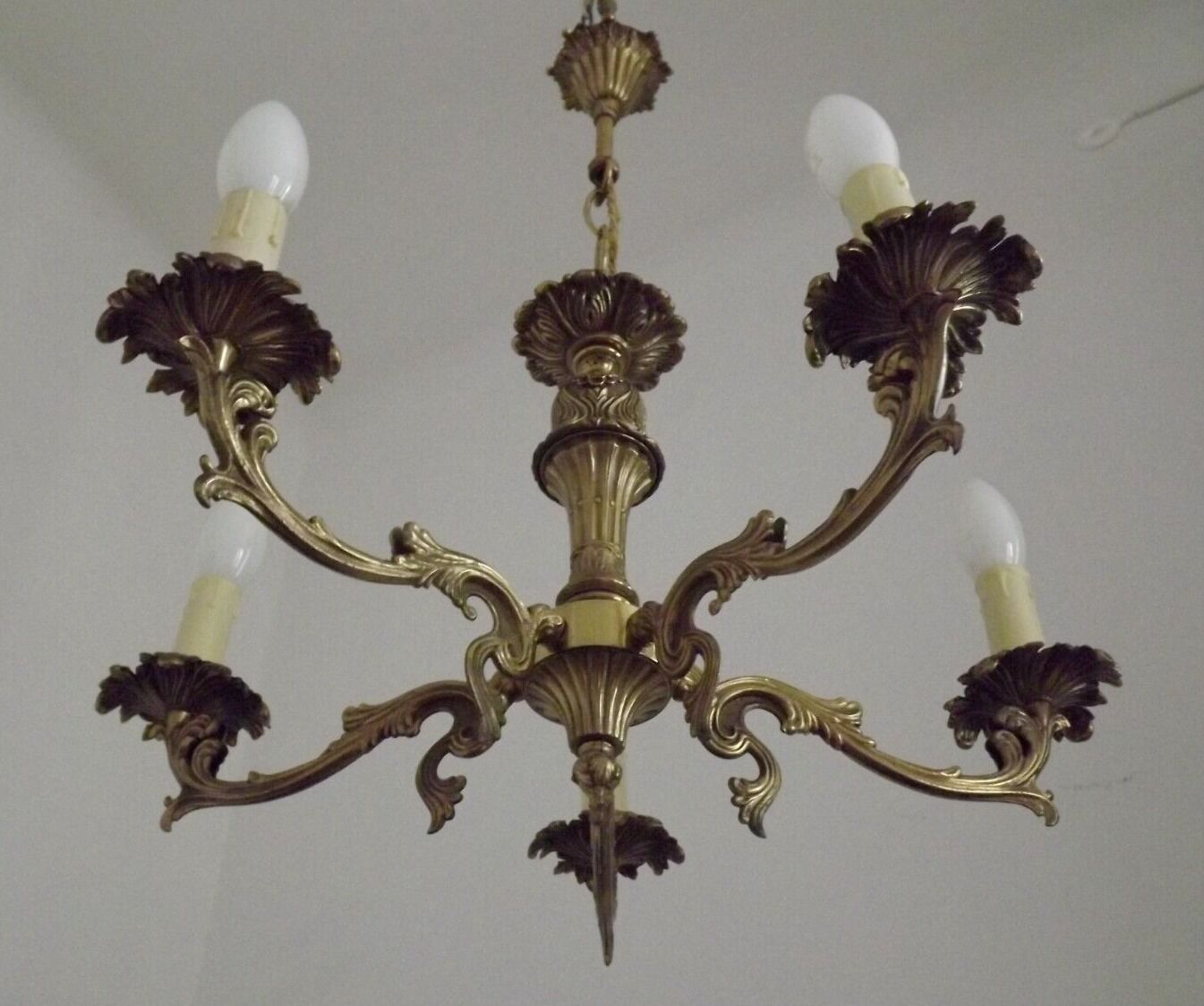 Vintage french bronze 5 light chandelier with leaf detail 3936
