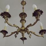 Vintage french bronze 5 light chandelier with leaf detail 3936