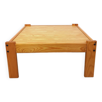 Vintage square pine coffee table from the 70s