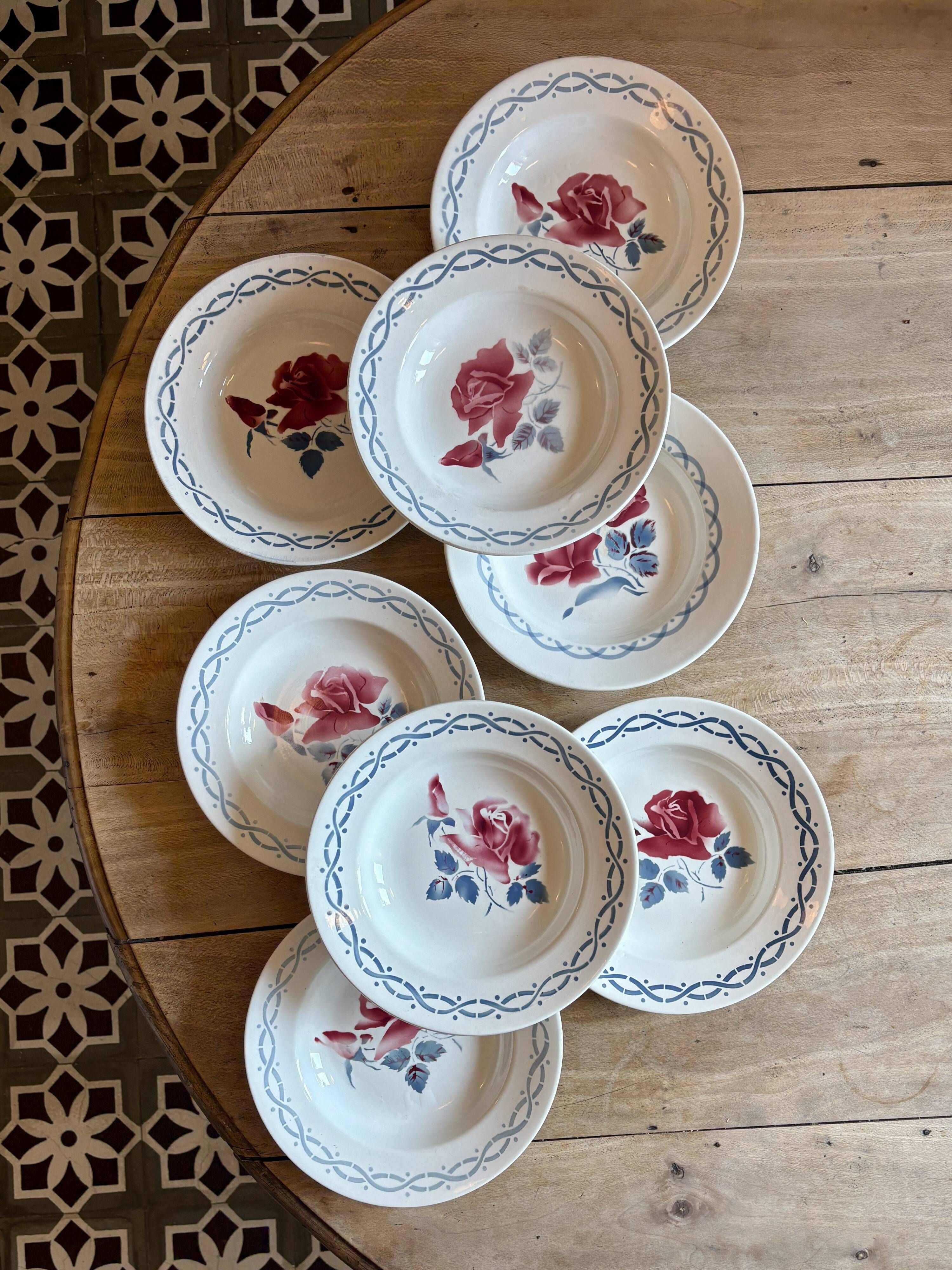 Set of 8 vintage soup plates - Janine and Cannes model by Digoin Sarrr