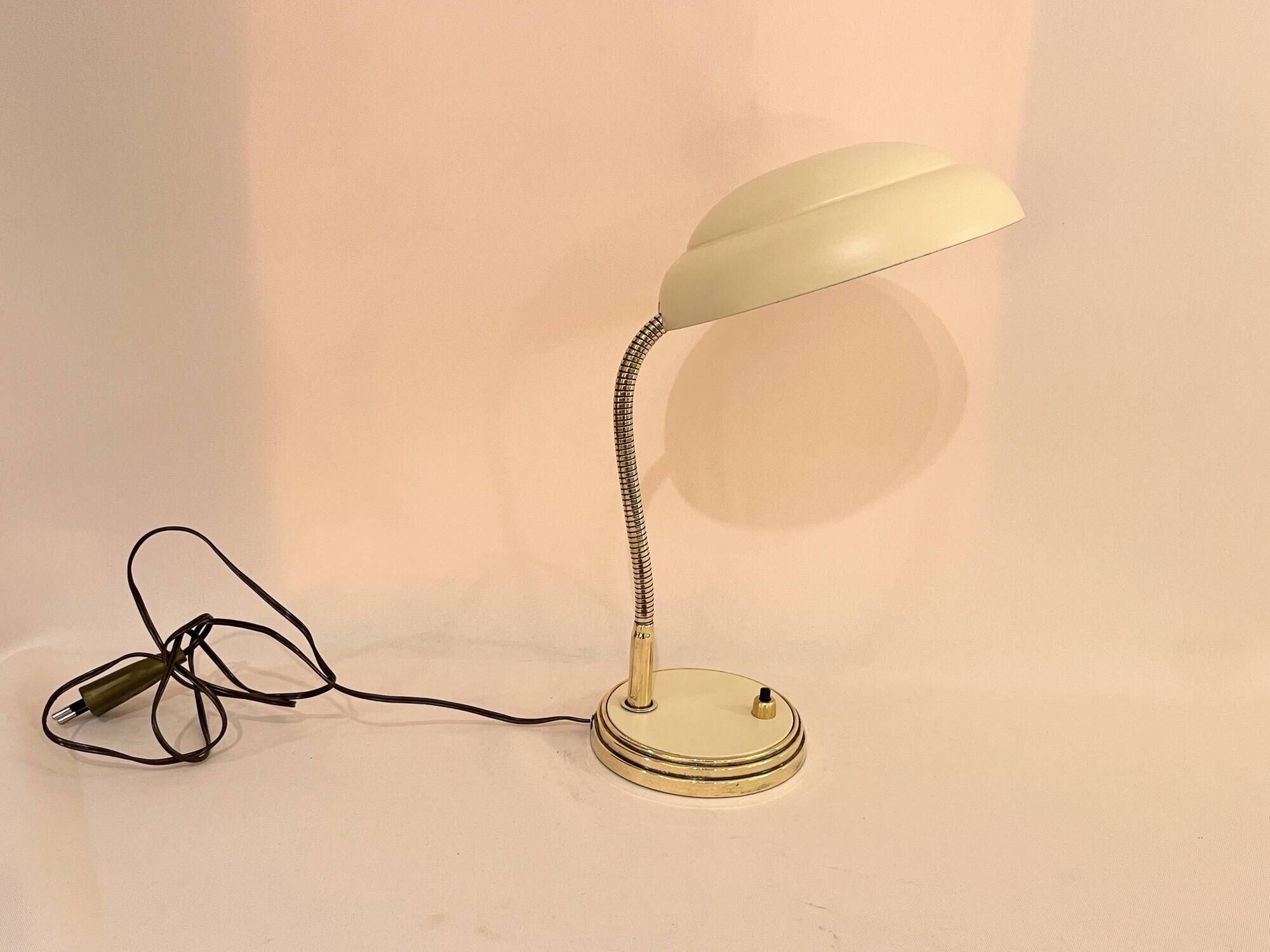 Desk lamp 50s 60s flexible brass metal beige vintage bedside casserole