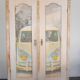 Armoire vintage en bois blond peinte blanc antique, portes décor Volkswagen Samba, pièce unique