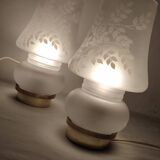 Par de lámparas de mesa de cristal. España 1990s.