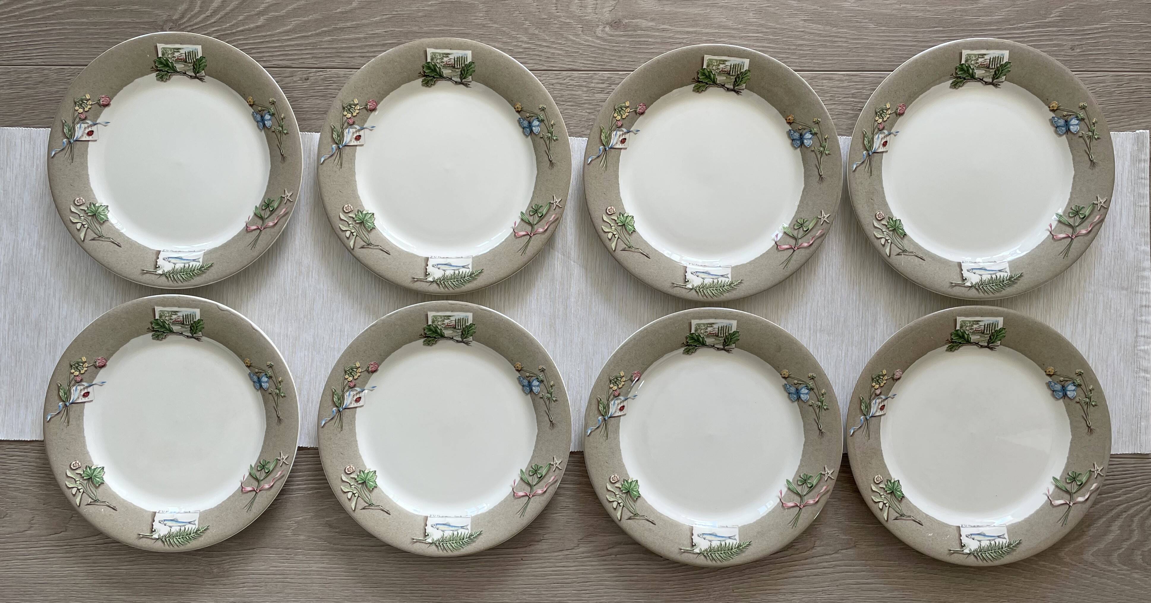 8 grandes assiettes plates en faïence de gien