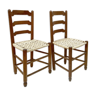 Pair of rustic wooden chairs