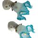 Pair of wall lights with porcelain feet and blue glass tulips in Art Deco style.