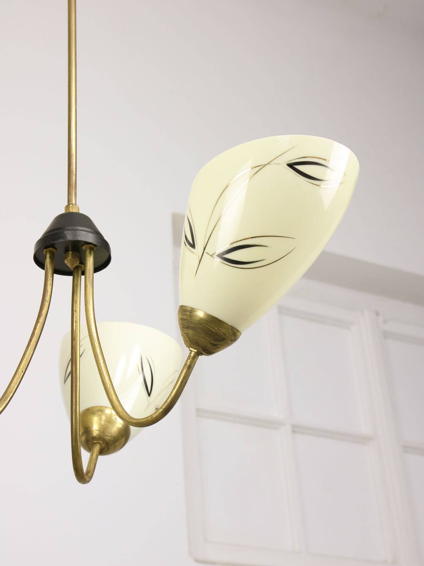 Italian Art Deco Chandelier in Brass and Yellow Glass, 1940s
