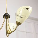 Italian Art Deco Chandelier in Brass and Yellow Glass, 1940s