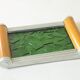 Original Art Deco vintage design plateau in green glass, wood and aluminium.
