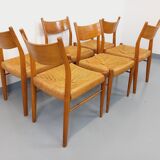 Set of 6 vintage teak Danish rope chairs Gessef Consorzio Sedie Friuli
