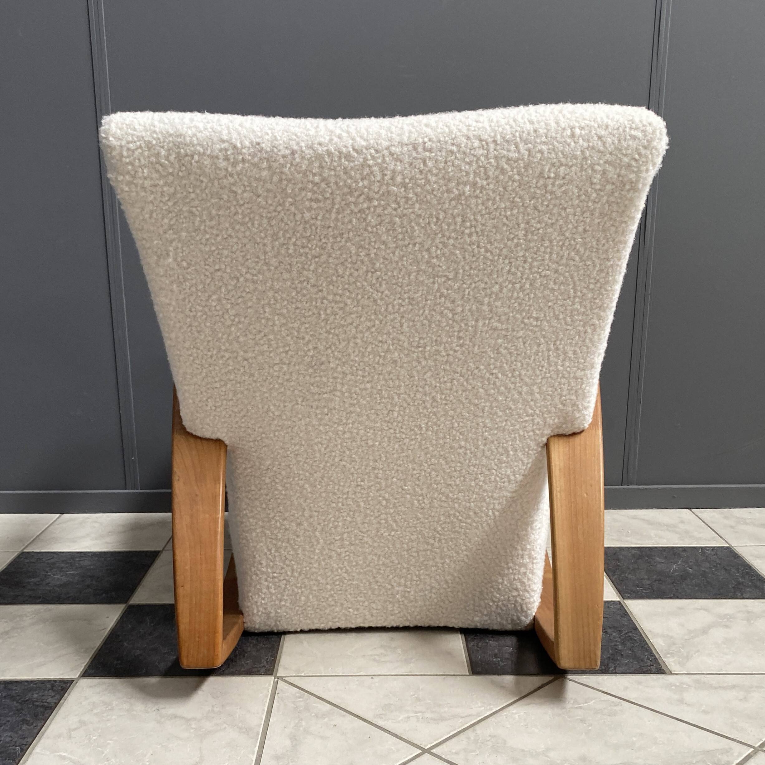 Large white boucle fabric rocking chair
