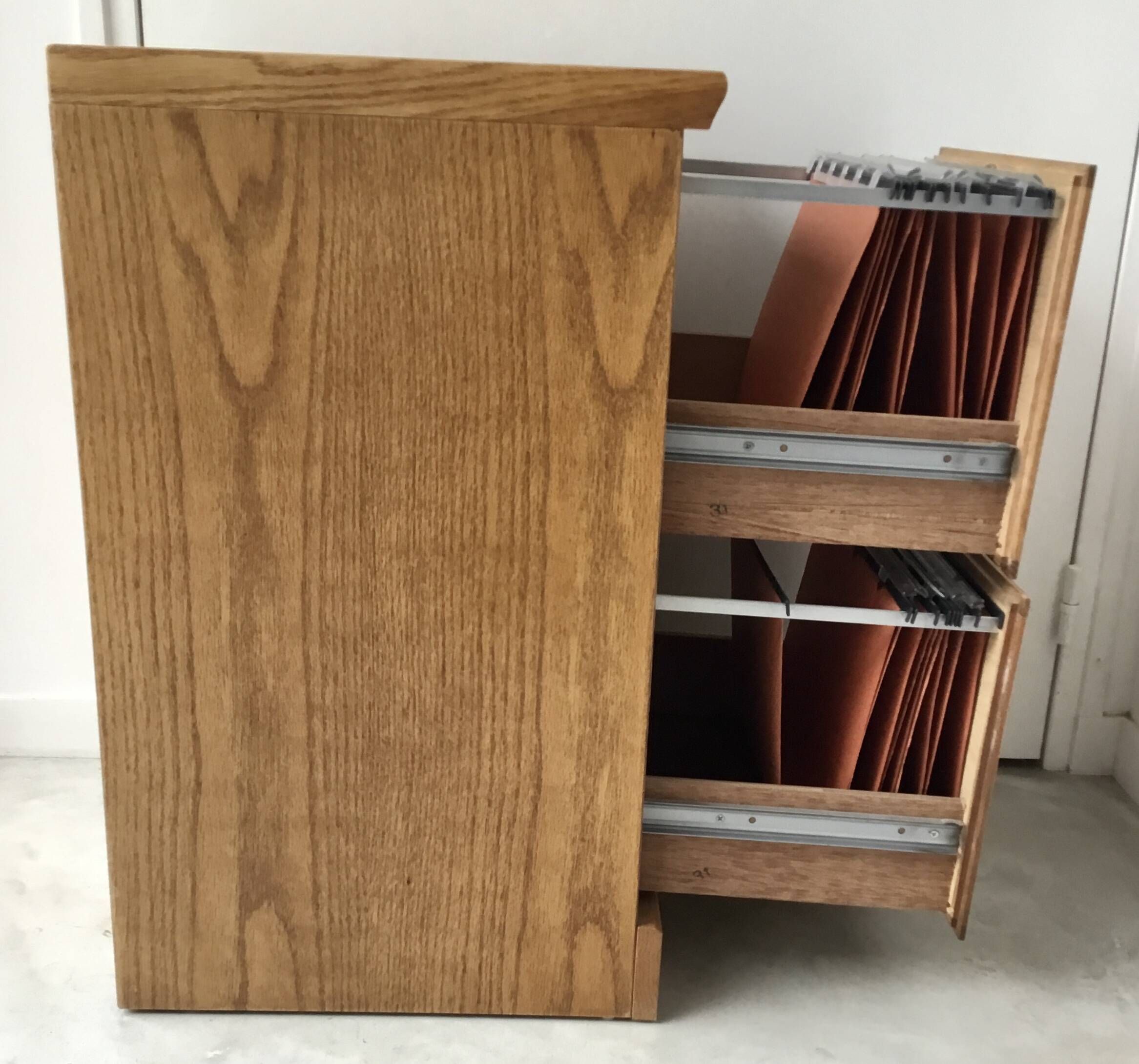 Wooden filing cabinet with 2 drawers - vintage trade furniture 1950