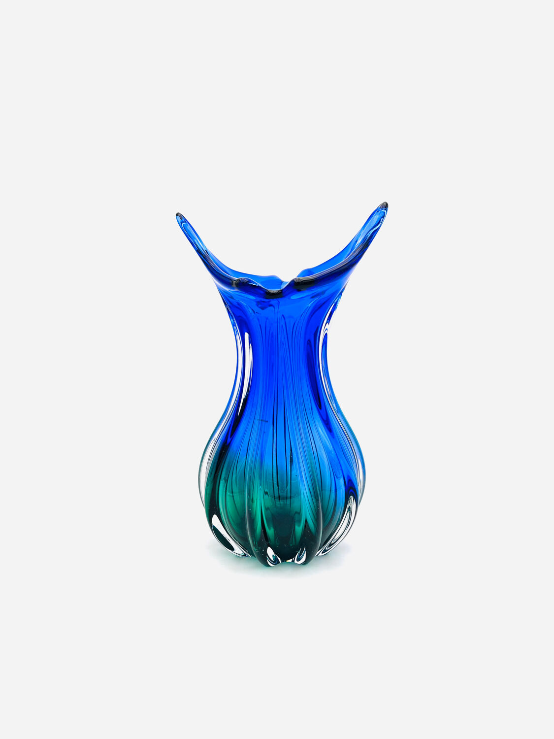 Large Murano Sommerso Vase 33cm - Cobalt Blue & Emerald - 2.8kg