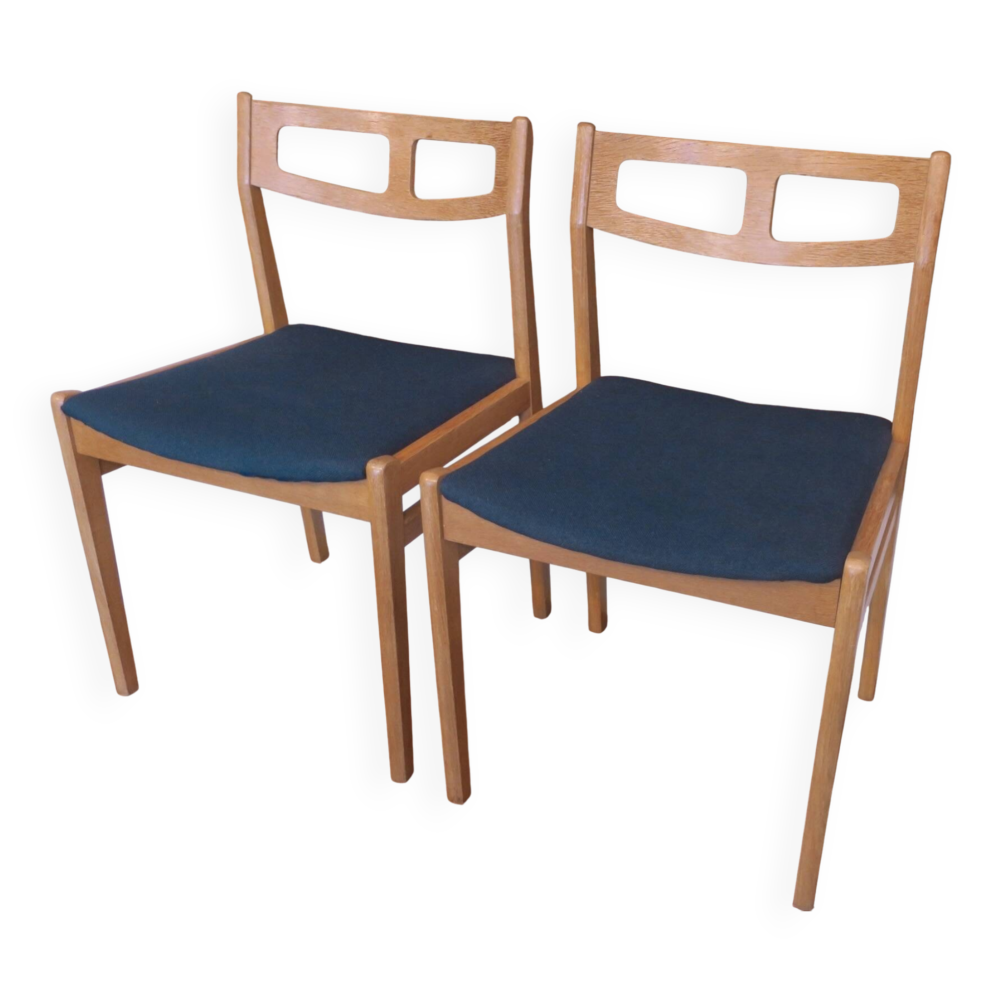 Set of Danish oak dining chairs with petrol blue covers, 1960s