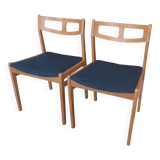 Set of Danish oak dining chairs with petrol blue covers, 1960s
