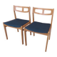 2 chaises danoises en chêne et tissu bleu, années 1960
