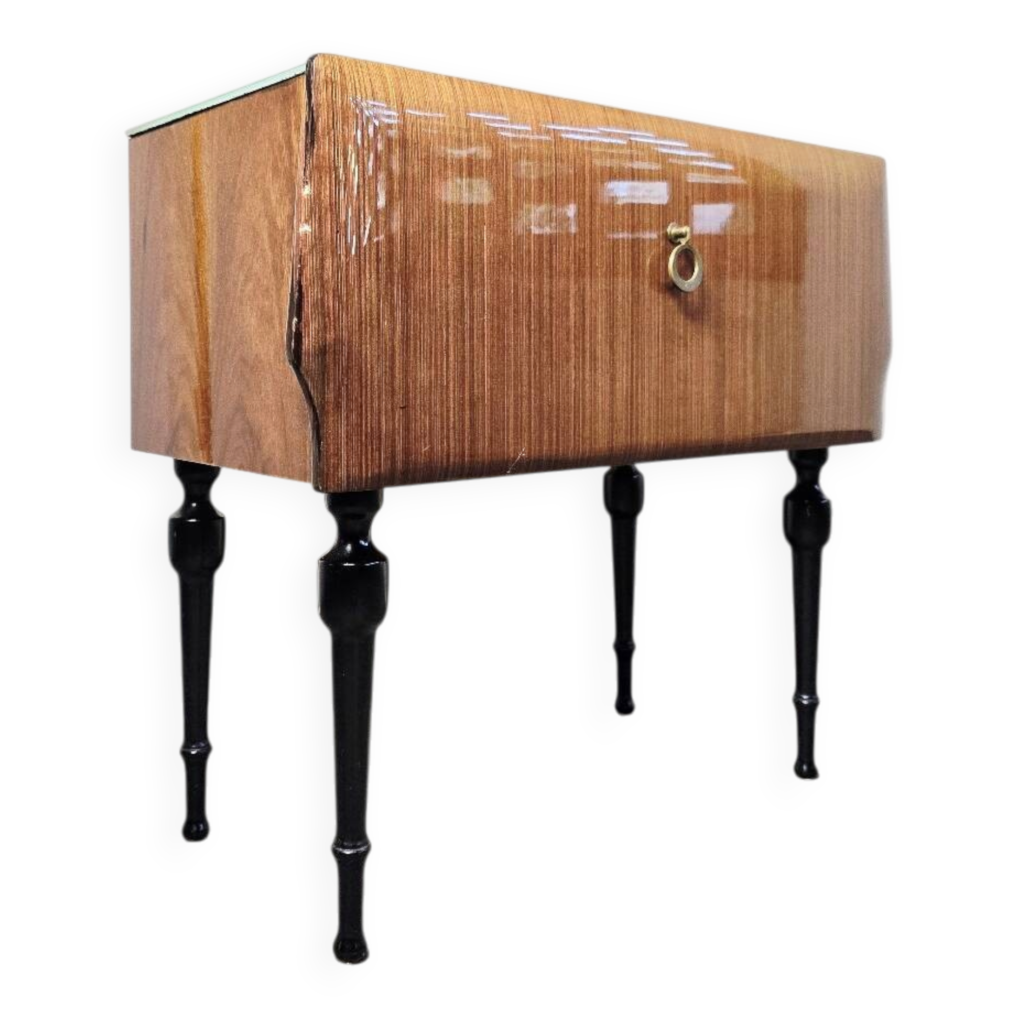 80s Italian Nightstand with Glass top