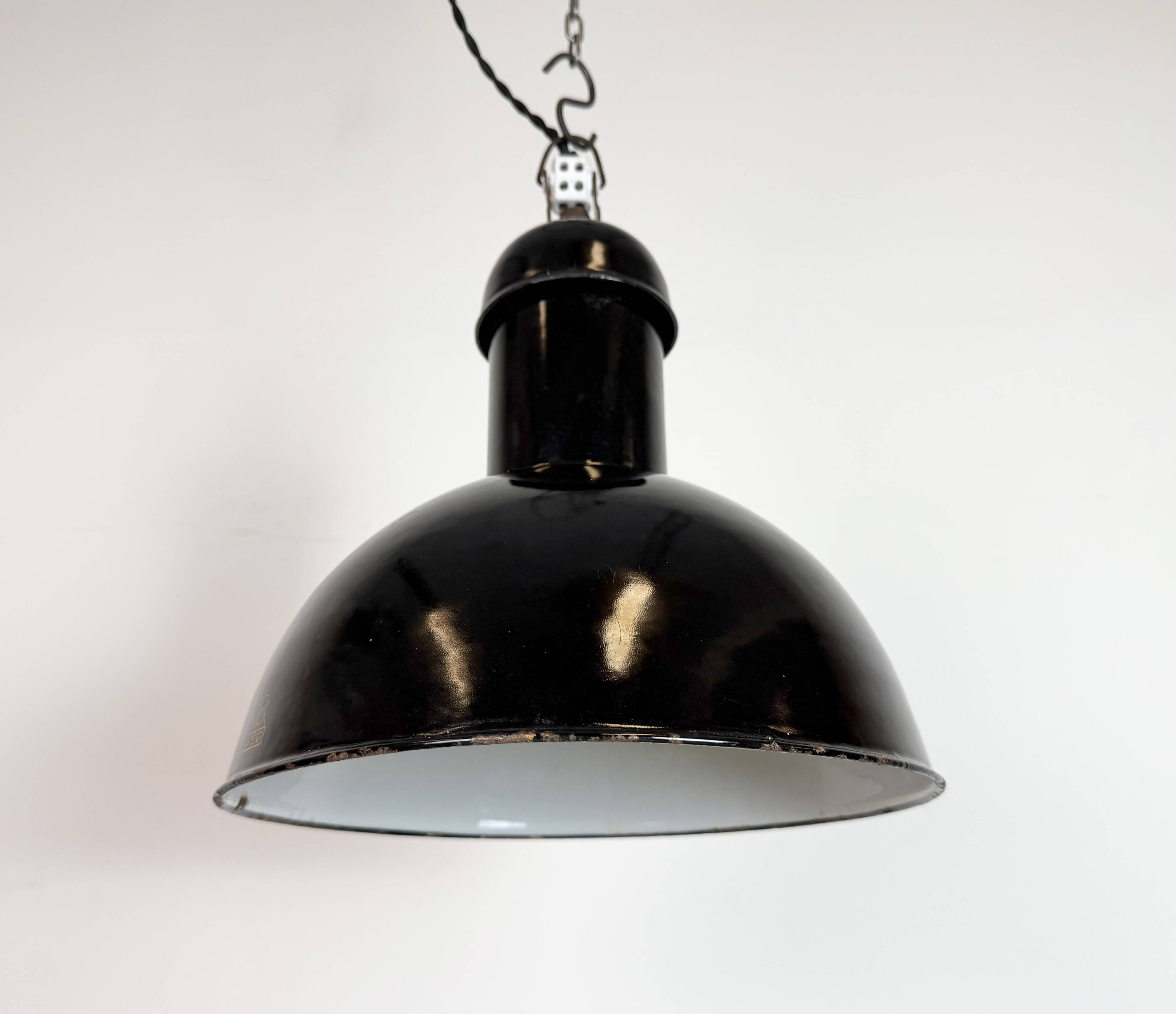 Black Enamel Industrial Pendant Lamp from AEG, 1930s