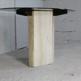 Living table, Comblanchian stone base and elliptical tray in smoked glass, Italy, 1970