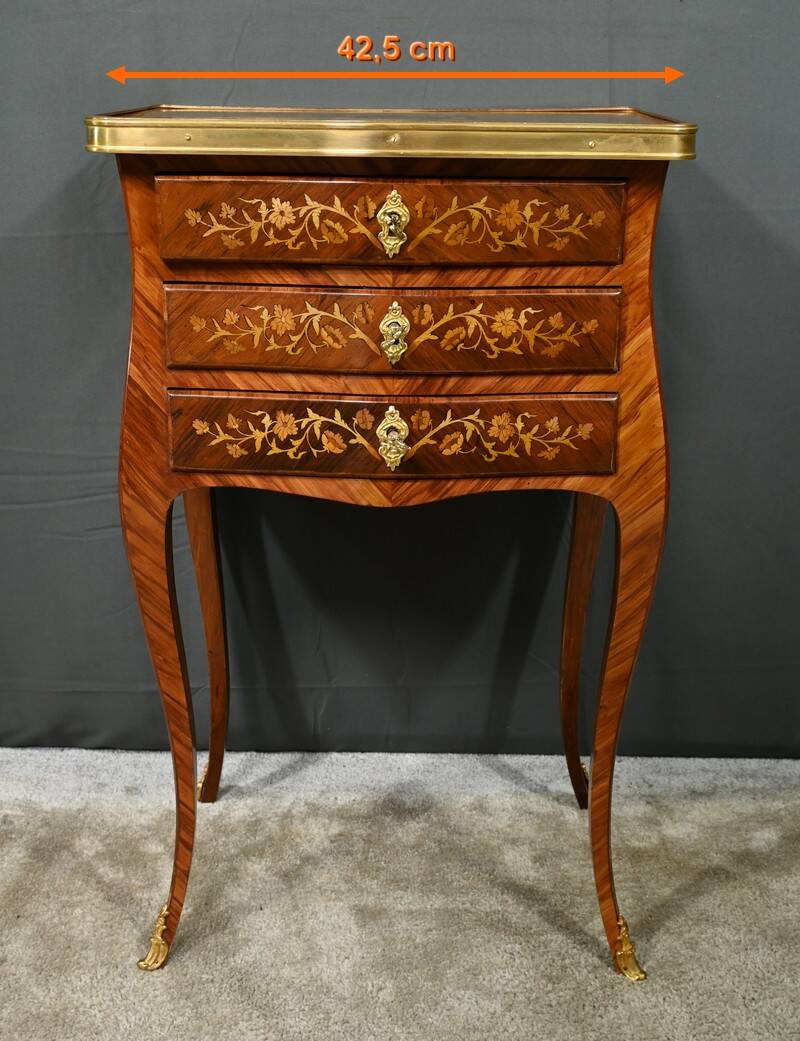 Bedside table in rosewood and palisander, Louis XV style – Late 19th century