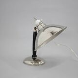 1950s Industrial Chrome & Wood Table Lamp with Ceramic Switch, Czechoslovakia