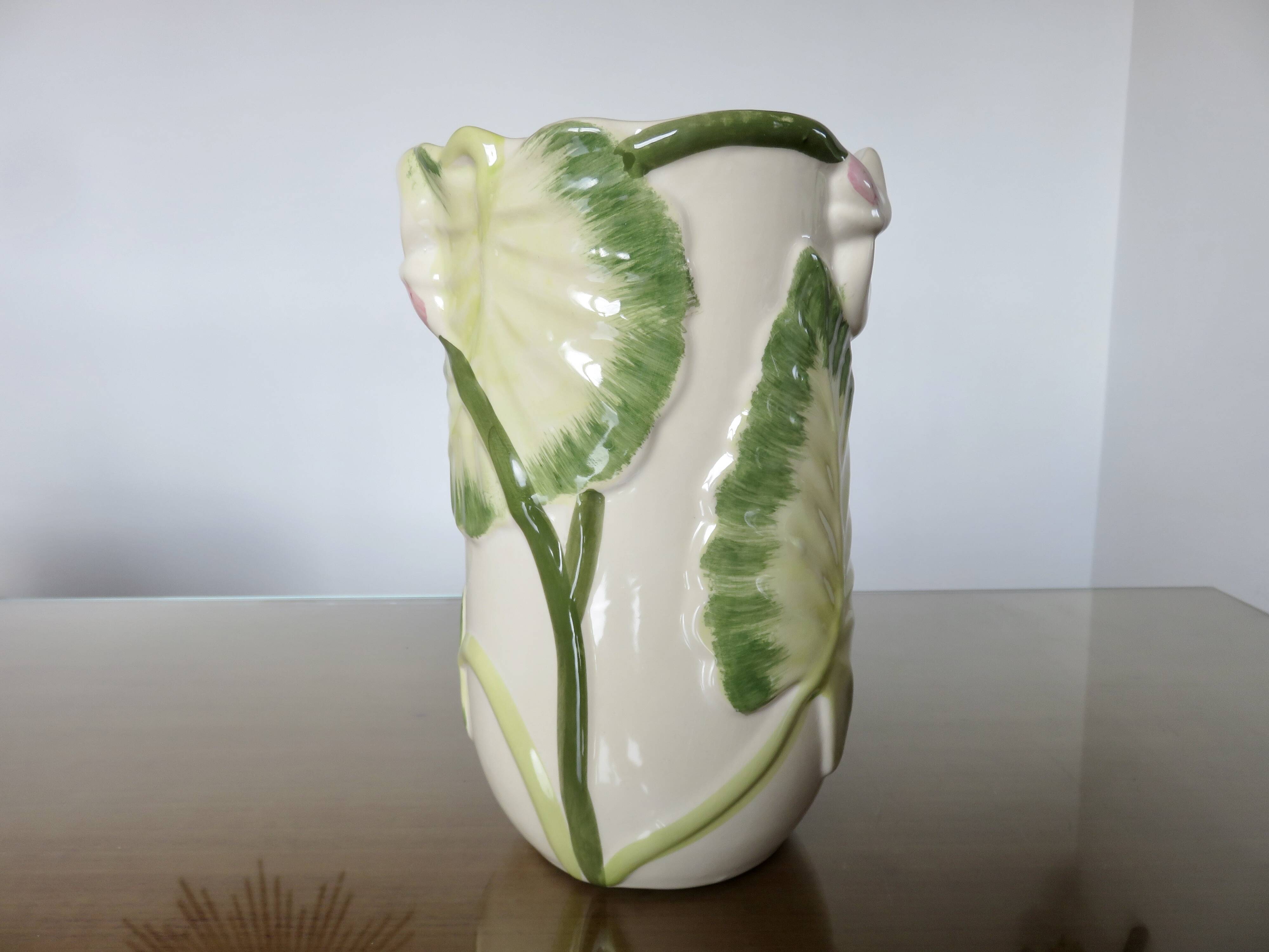 Ceramic vase, floral pattern, numbered and signed 70s 80s