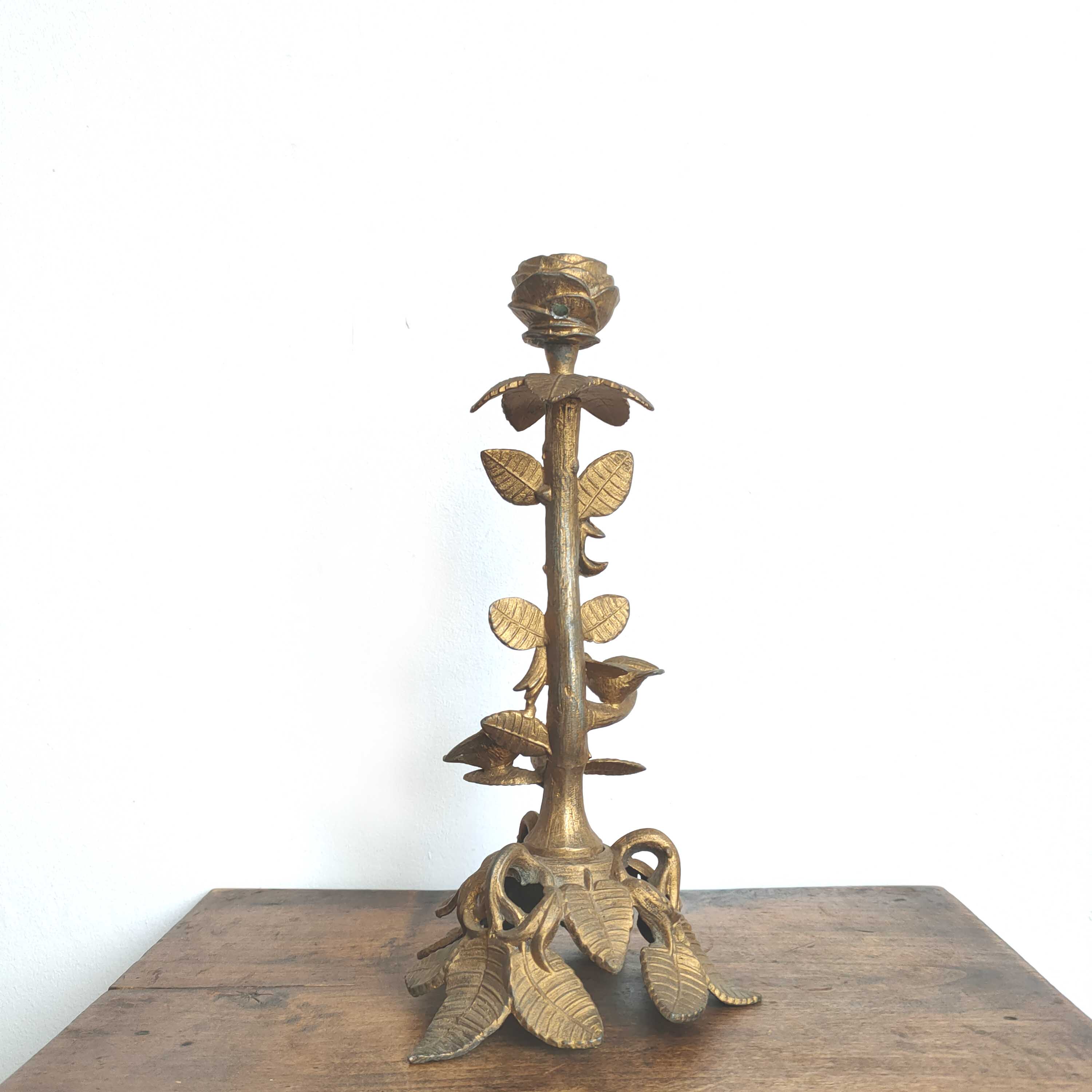 Golden candle holder leaves and birds
