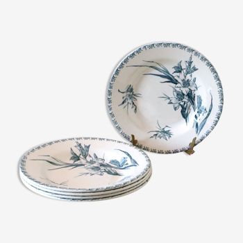 Assiettes creuses x5 Gien motif Glaieul Terre de fer