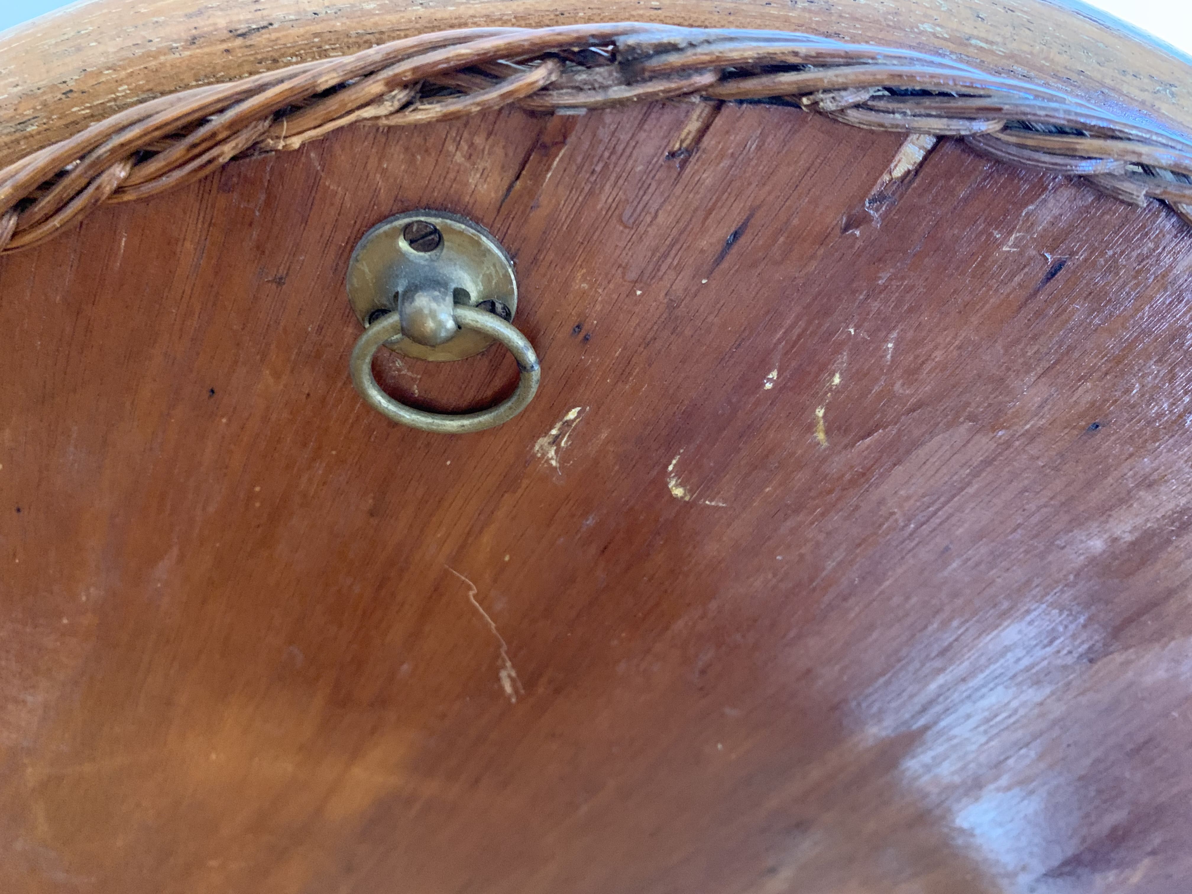 miroir rond en rotin tressé, 1960's