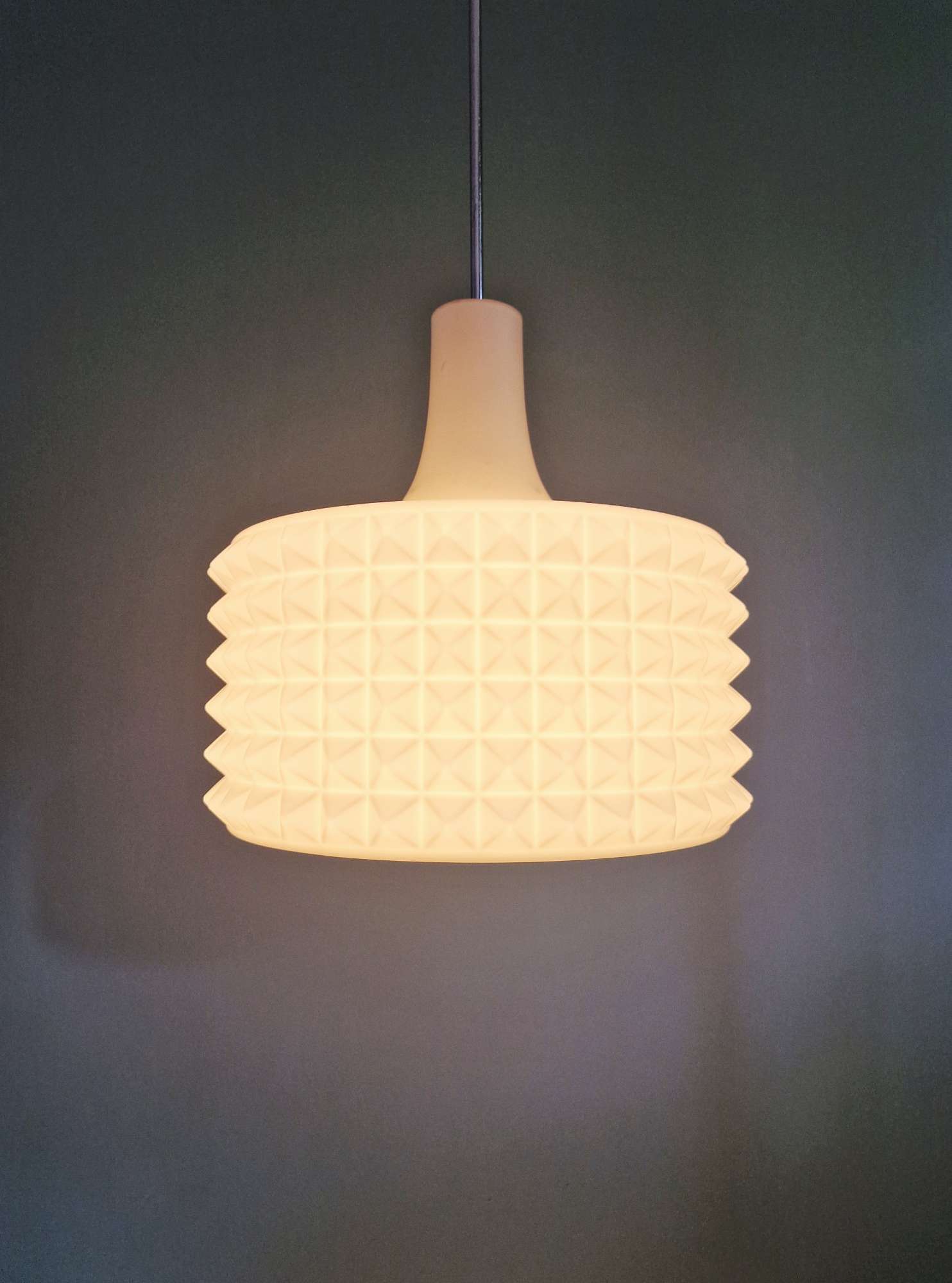 Large white opaline pendant light, design by Ivan Jakes, 1960s.