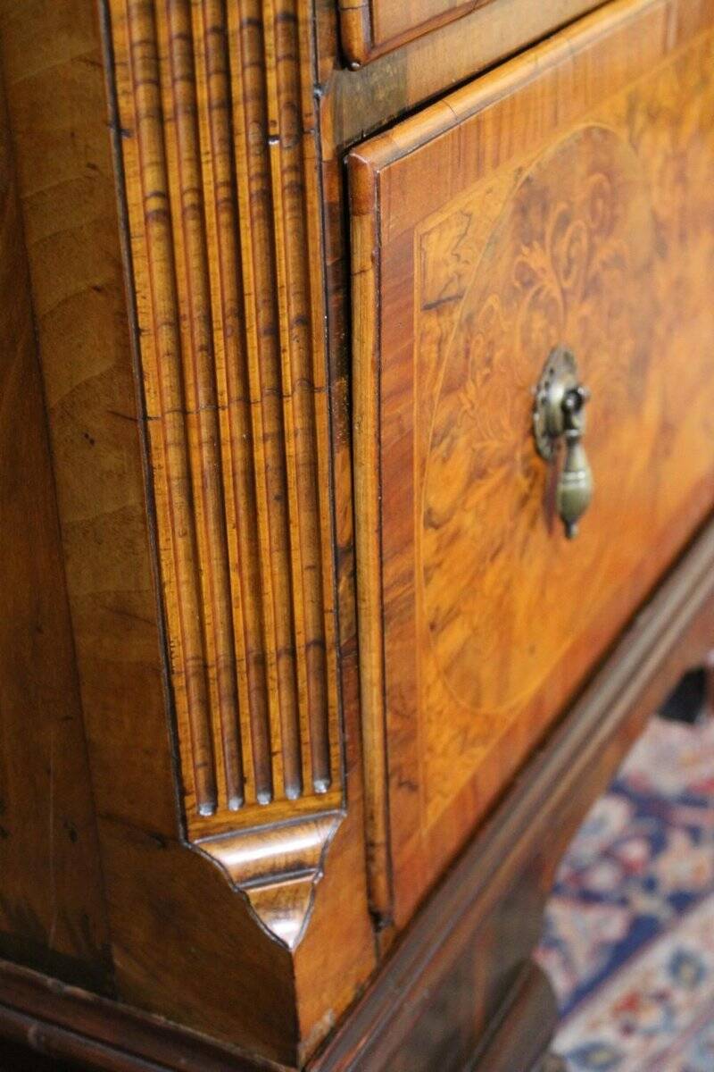 George II Burl Walnut and Marquetry Hightboard, 1890s