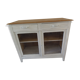 Buffet vintage patiné gris perle blanc poudré à portes grillagées