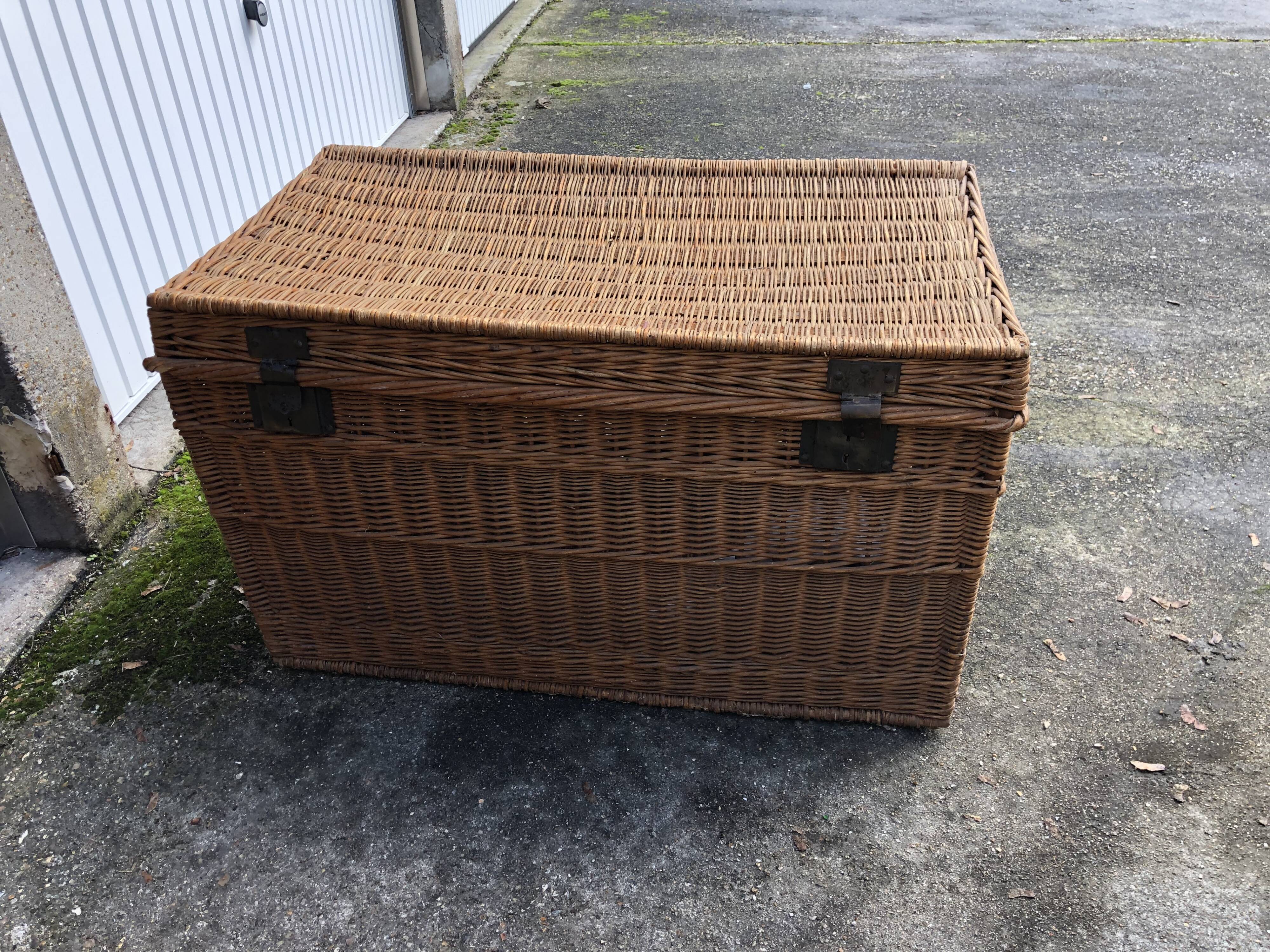 Old braided wicker trunk