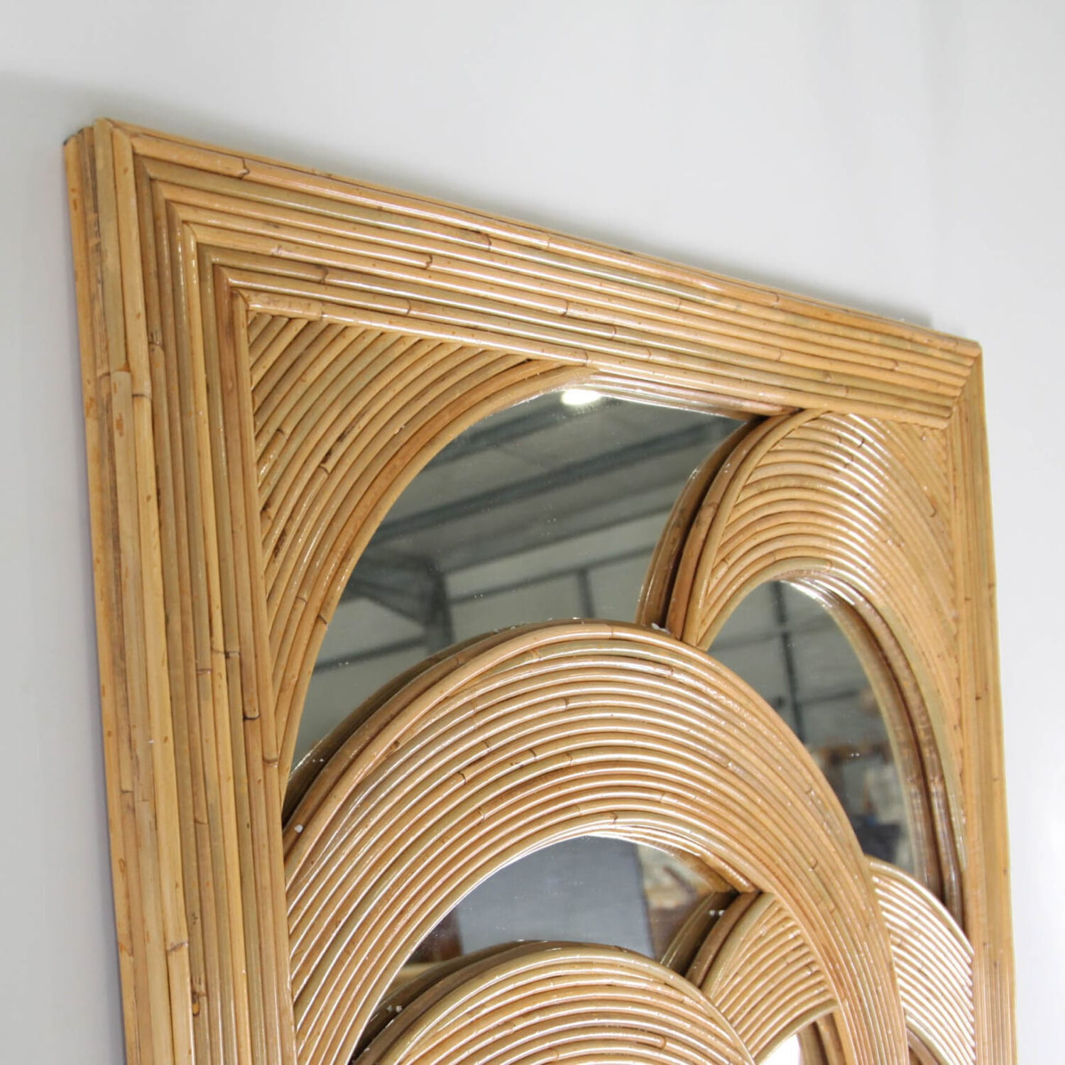 Large "palm" mirror in rattan