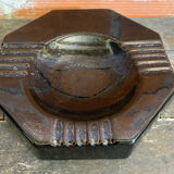 Vintage Black Cracked Ceramic Octagonal Ashtray S. BESSY