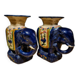 Pair of Elephant Coffee Tables in Glazed Ceramic - First Half of the 20th Century